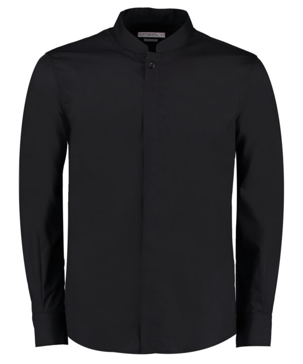 Black Mandarin collar shirt long-sleeved (tailored fit) KK161BLACS