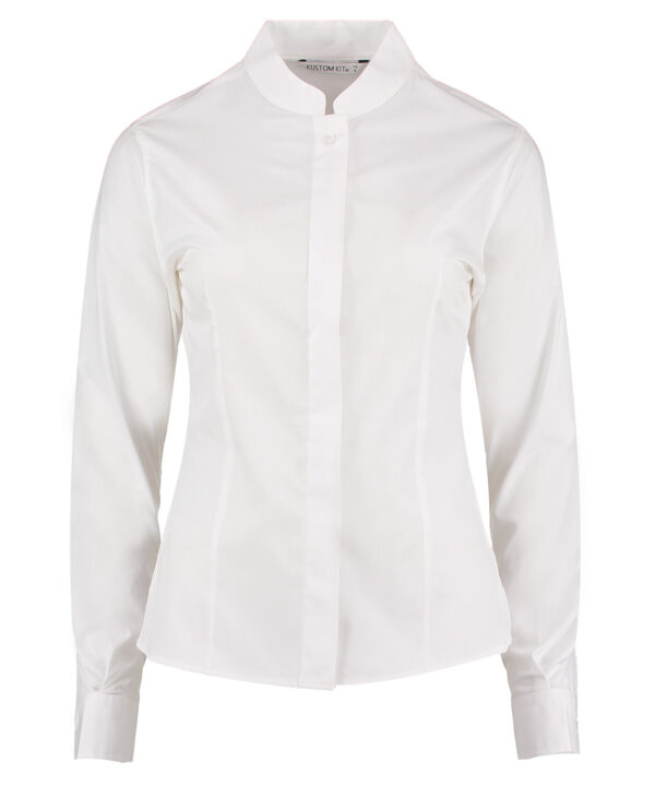 White Women's mandarin collar shirt long-sleeved (tailored fit) KK261WHIT8