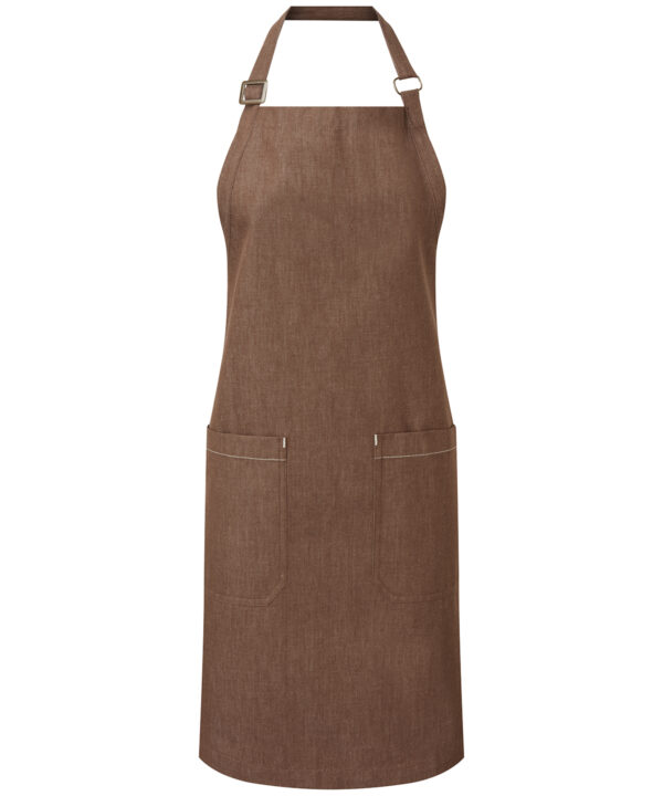 Brown Cotton denim bib apron, organic and Fairtrade certified PR113BDEN0